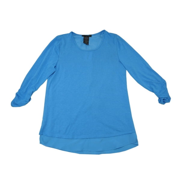 Grace Elements Women/'s 3//4 Ruched Sleeve Top Cute Back Blouse Aqua Lagoon Shirt
